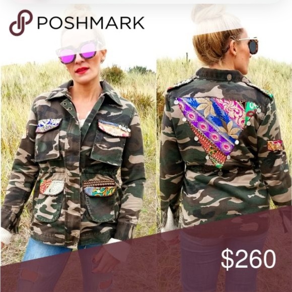 Anthropologie Beautiful Stories Embroidered Camoflage Charm Bomber Jacket Small - Picture 2 of 8